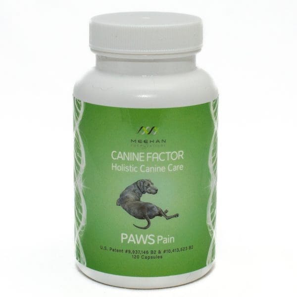 paws pain pet supplement green label on bottle front